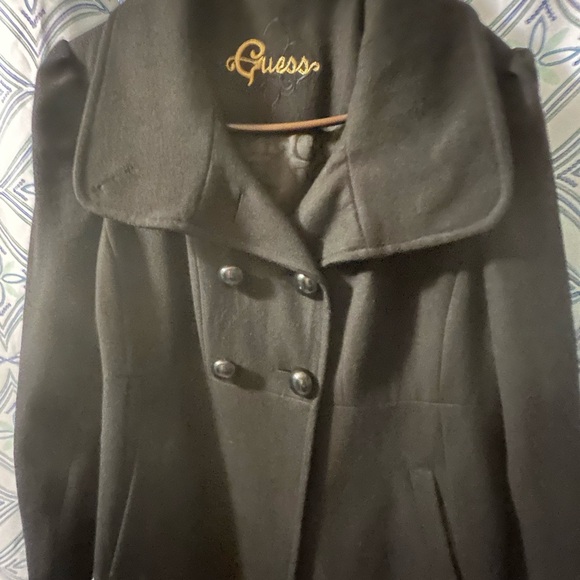 EUC Guess Women's Elegant Black Peacoat w/ Flared Fit and Button Detail CLASSIC! - Picture 5 of 16